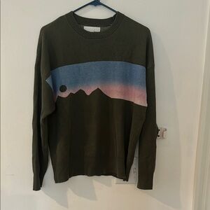 Spiritual Gangster Olive Green Sweater with Blue and Pink Design